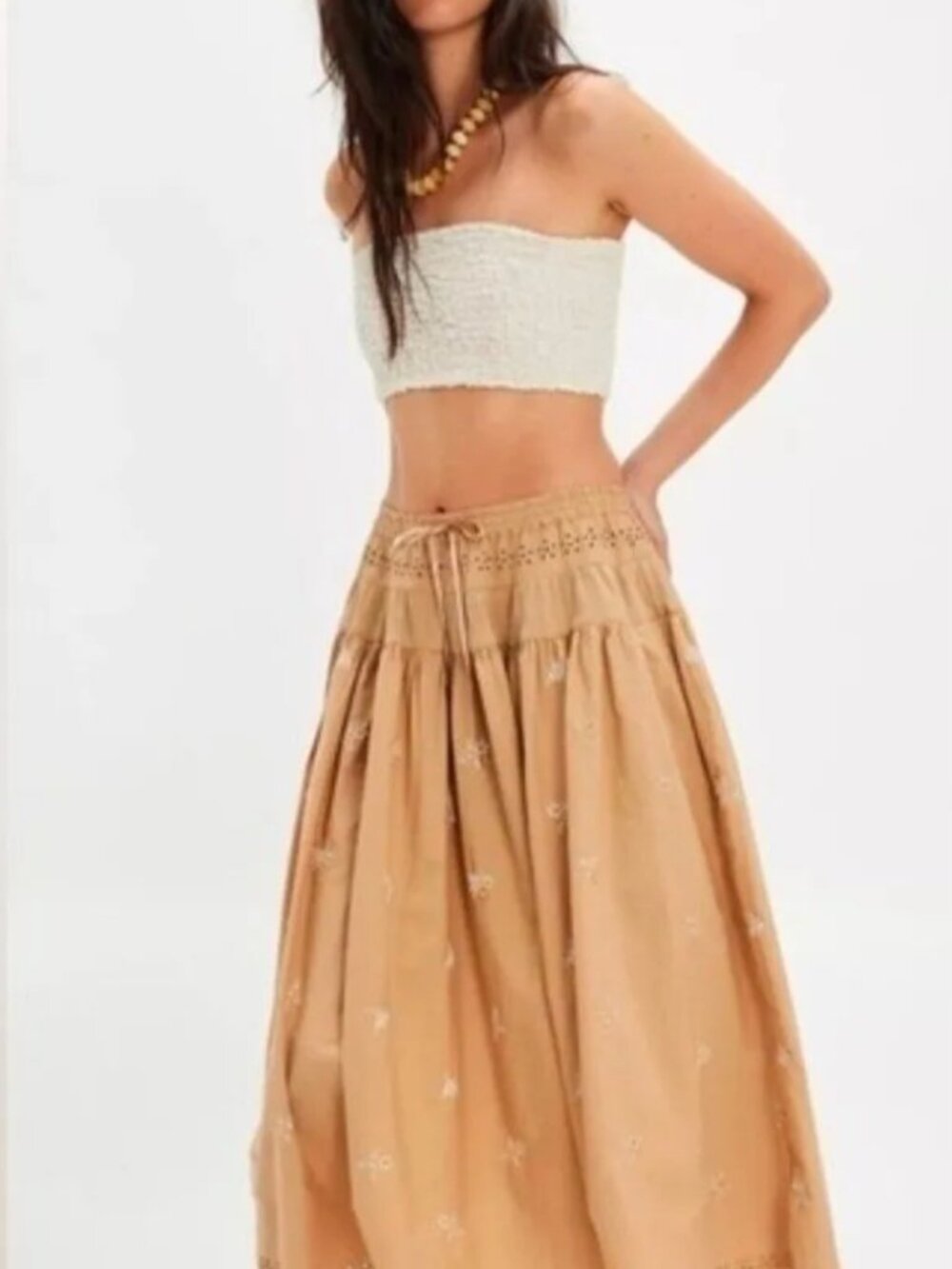 Free People NWOT Gesibelle Set Top/Skirt in Floral Taupe Eyelet detail medium - Picture 3 of 9